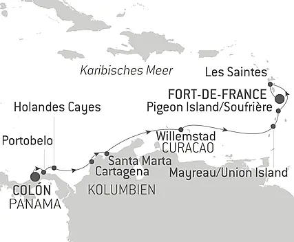 Reiseroute - Panama, Kolumbien und karibische Inseln 