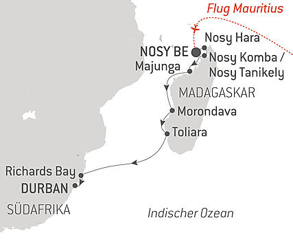 Reiseroute - Madagaskar und Südafrika