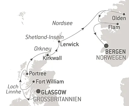 Reiseroute - Scottish Isles and Norwegian Fjords Voyage – with Smithsonian Journeys