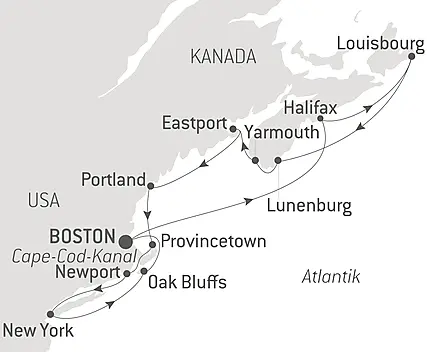 Reiseroute - Nova Scotia und die Ostküste der USA 