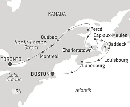 Reiseroute - Fall Foliage on the St. Lawrence: Québec to the Canadian Maritimes – with Smithsonian Journeys