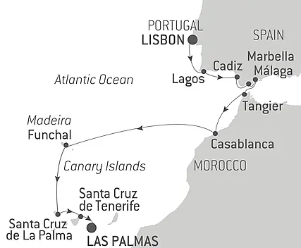 Your itinerary - Lisbon to the Canary Islands by Sea: Spain, Morocco, & Atlantic Isles – with Smithsonian Journeys