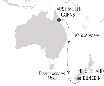 Reiseroute - Ozean-Kreuzfahrt: Cairns - Dunedin