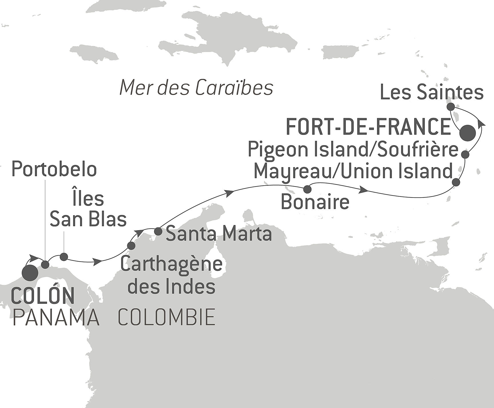 Panama, Colombia &amp; Caribbean Islands Itinerary Map
