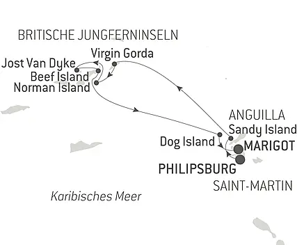 Reiseroute - Unterwegs unter Segeln im Herzen der Kleinen Antillen