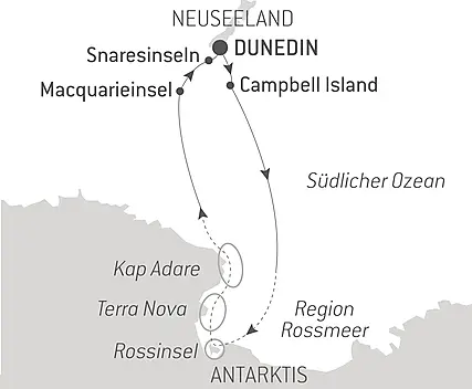 Reiseroute - Expedition Rossmeer - auf Scotts & Shackletons Spuren