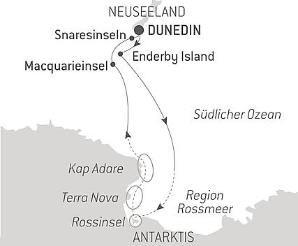 Reiseroute - Expedition Rossmeer - auf Scotts & Shackletons Spuren