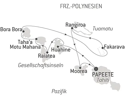 Reiseroute - Gesellschaftsinseln und Tuamotu-Archipel