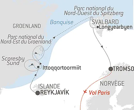 Découvrez votre itinéraire - Odyssée polaire entre Nord-Est du Groenland et Spitzberg