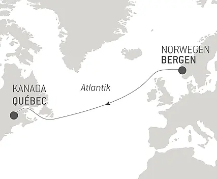 Reiseroute - Ozean-Kreuzfahrt: Bergen - Quebec