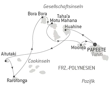 Reiseroute - Cook- und Gesellschaftsinseln