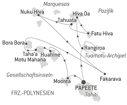 Marquises, Tuamotu et îles de la Société