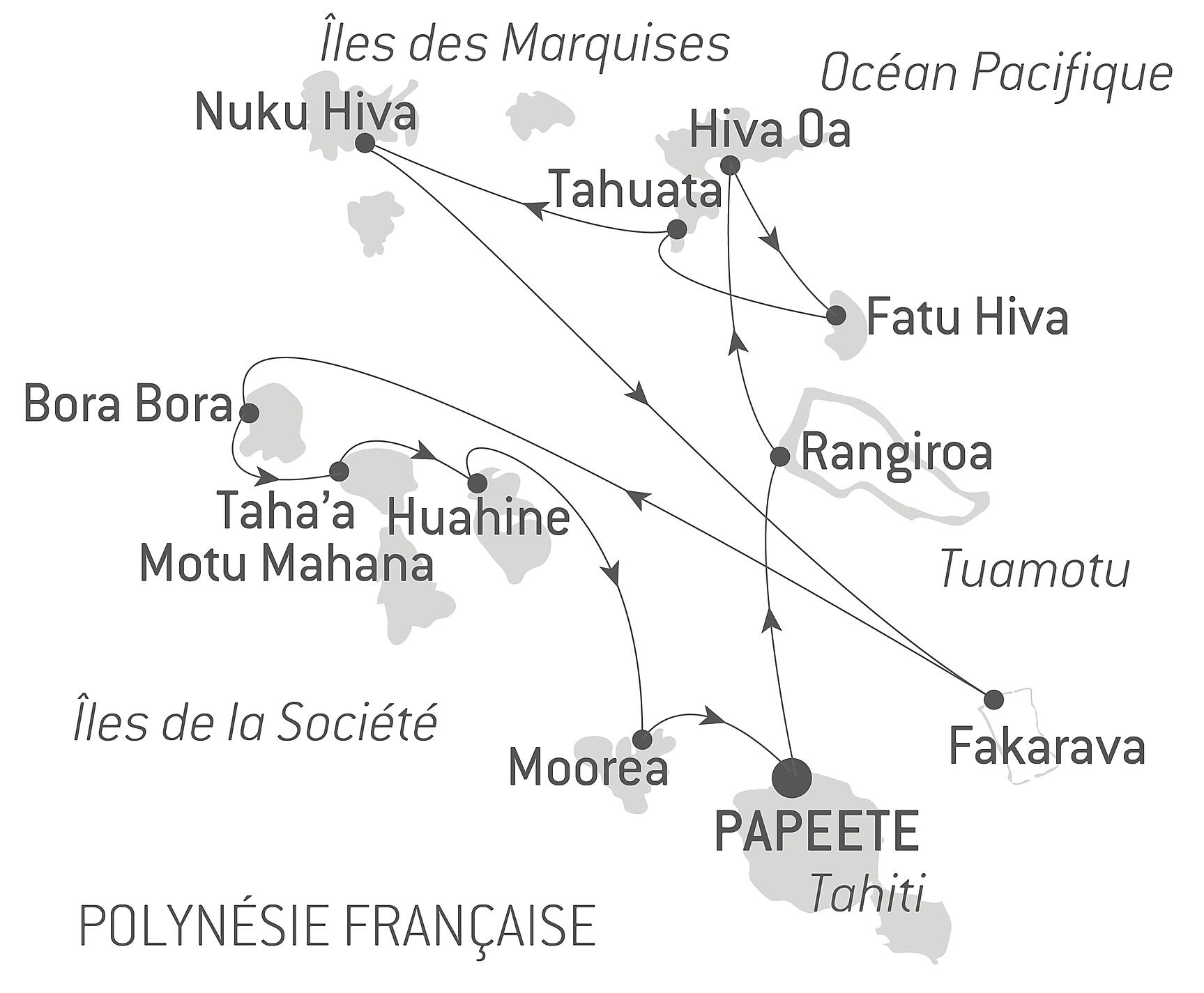 Marquesas, The Tuamotus & Society Islands Itinerary Map