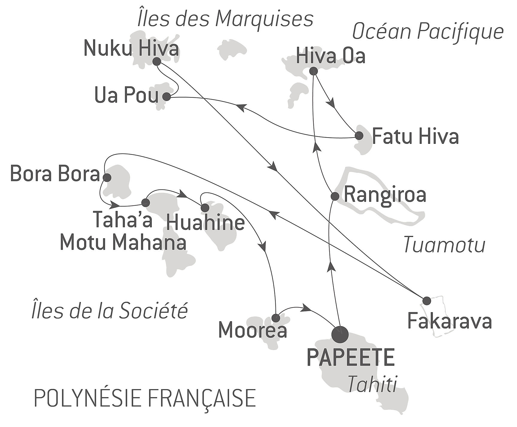 Marquesas, The Tuamotus &amp; Society Islands Itinerary Map