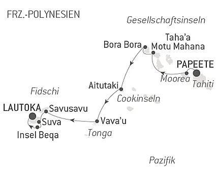 Fidschi, Tonga, Cook- und Gesellschaftsinseln