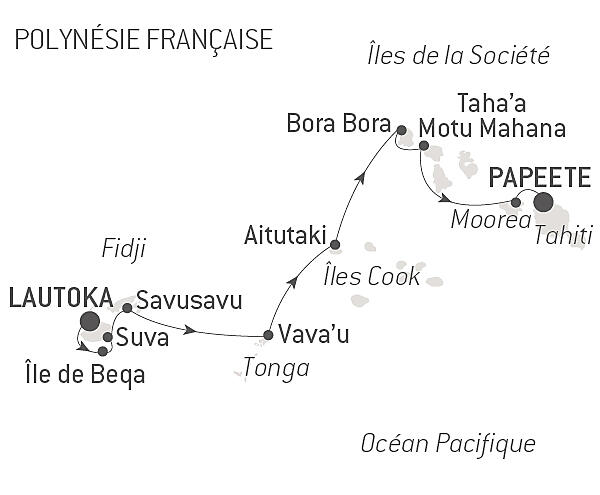 Fiji, Tonga, Cook Islands and Society Islands Itinerary Map