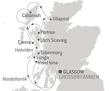 Reiseroute - Mythische Inseln und wilde Landschaften auf den Hebriden