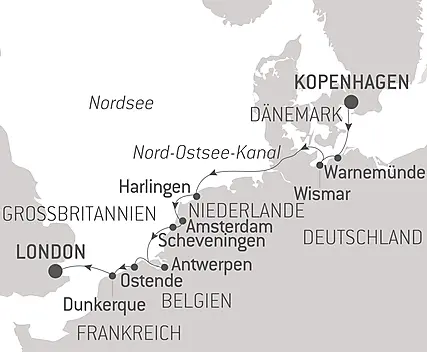 Reiseroute - A World Affairs Voyage from Copenhagen to London