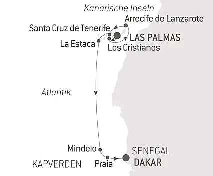 Reiseroute - Zwischen Vulkanen und Ozean, von den Kanaren bis zu den Kapverden