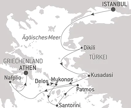 Reiseroute - Kreuzfahrt in der Ägäis: Türkei und die griechischen Inseln – mit Smithsonian Journeys