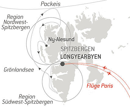 Reiseroute - Spitzbergens Fjorde und Gletscher 