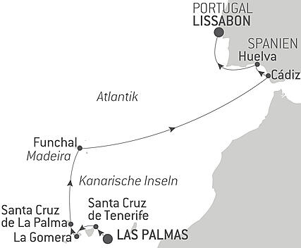 Reiseroute - Vulkaninseln und historische Städte im Nordatlantik