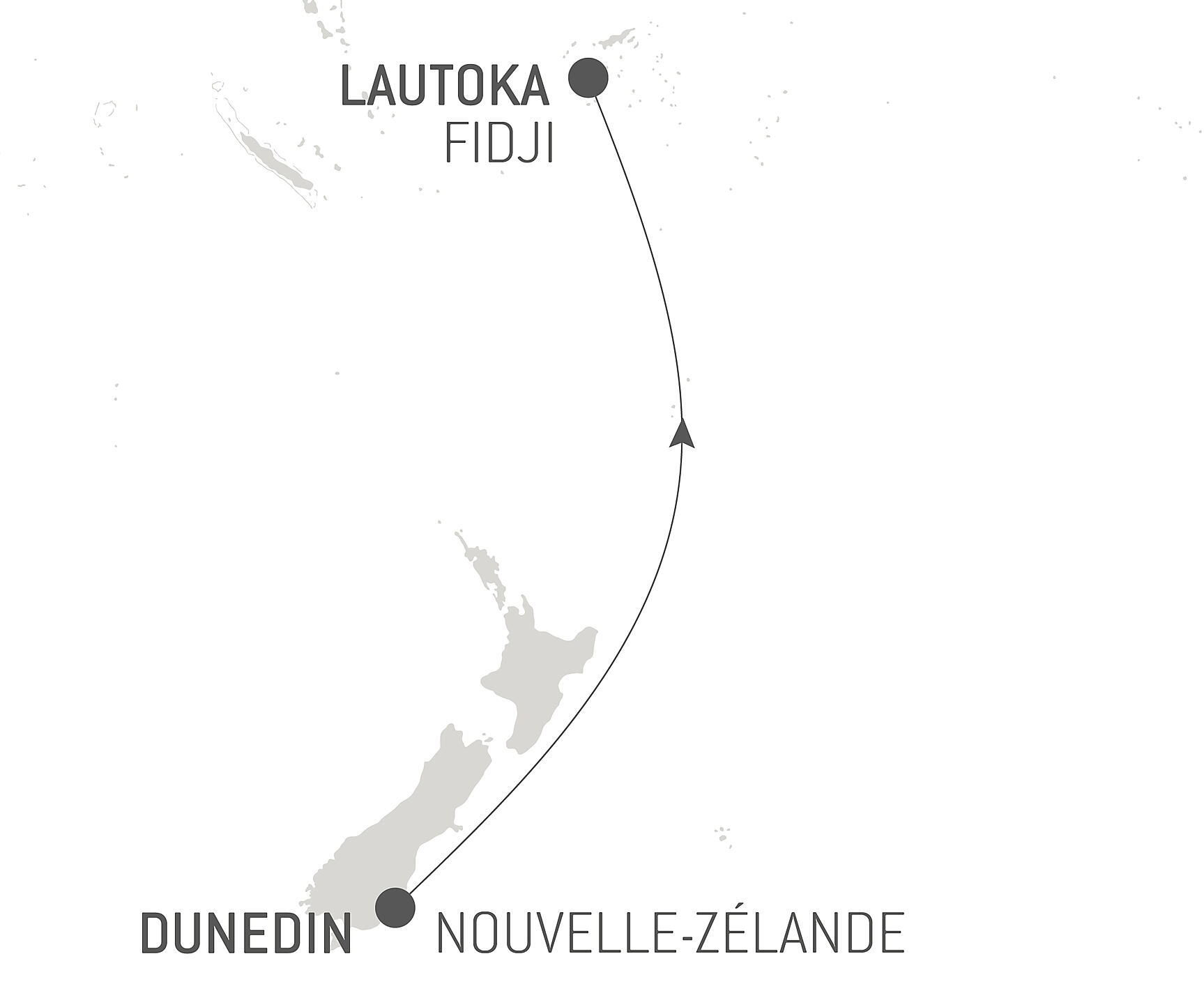 Ocean Voyage: Dunedin - Lautoka Itinerary Map
