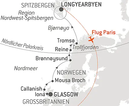 Reiseroute - Von Schottland nach Spitzbergen