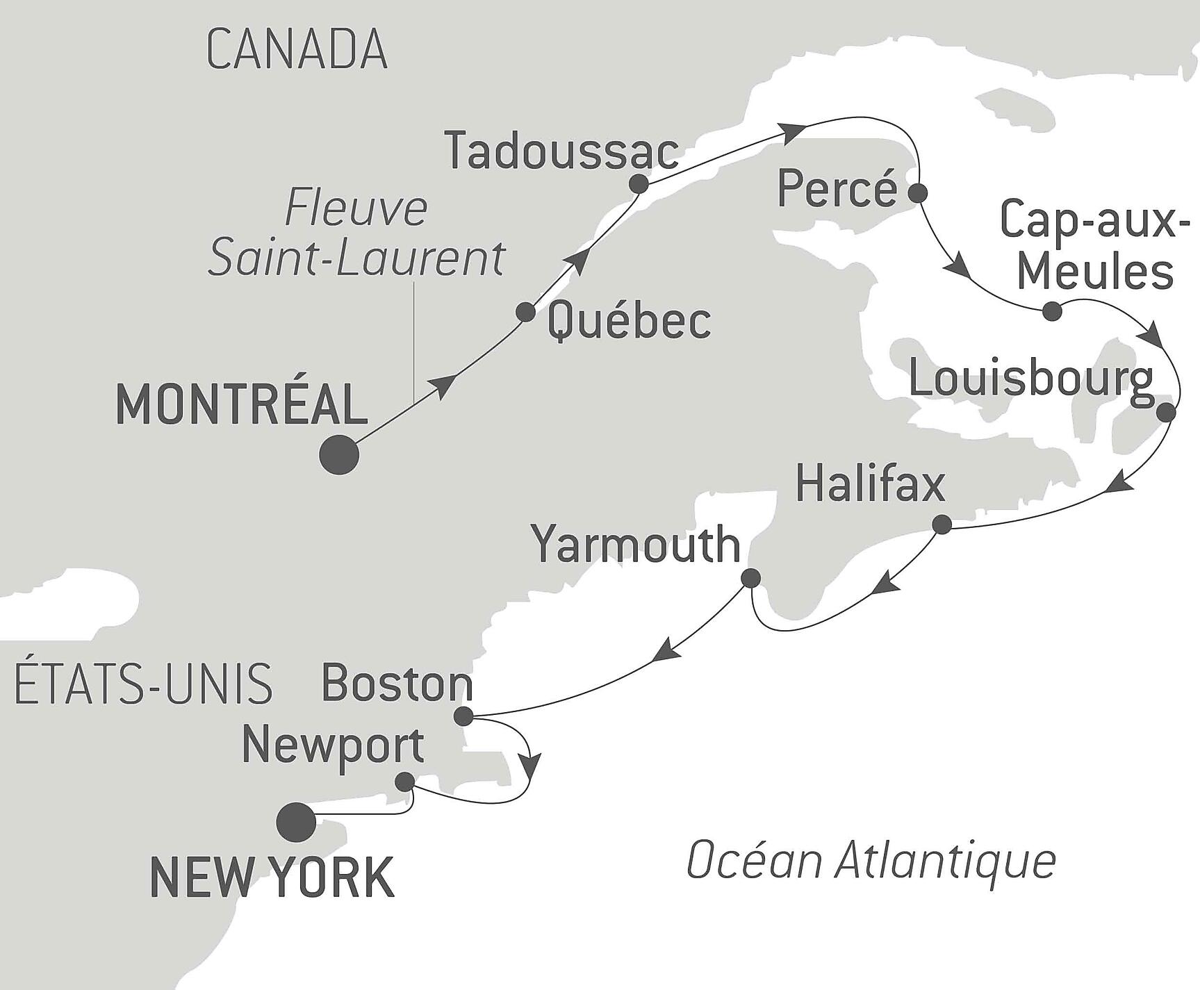 Jazz at Sea from Quebec to the Big Apple Itinerary Map