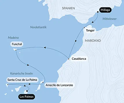 Reiseroute - Atlantikabenteuer, von der Iberischen Halbinsel bis zu den Kanaren 