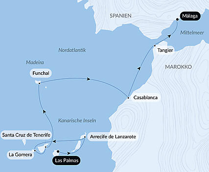 Reiseroute - Atlantikabenteuer, von den Kanaren bis zur Iberischen Halbinsel 