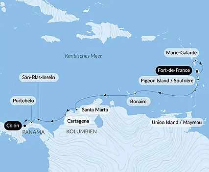 Reiseroute - Panama, Kolumbien und karibische Inseln 