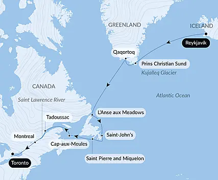 Exploration from Greenland to Canada via Saint Pierre and Miquelon