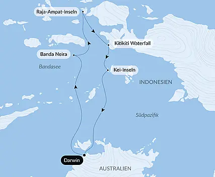 Reiseroute - Raja Ampat und die Gewürzinseln