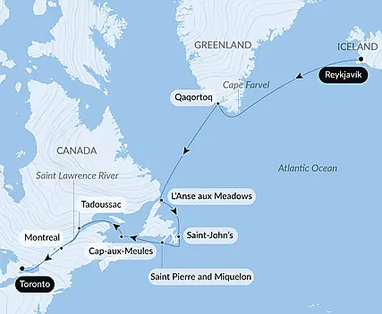 Exploration from Greenland to Canada via Saint Pierre and Miquelon