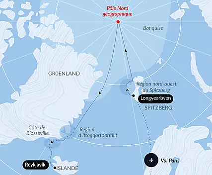 The Geographic North Pole and the east coast of Greenland