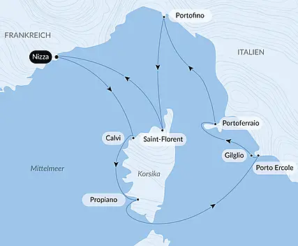 Korsika, die Insel der Schönheit, und die Küsten Italiens