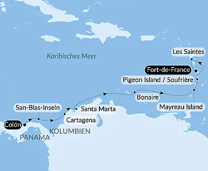 Reiseroute - Panama, Kolumbien und karibische Inseln
