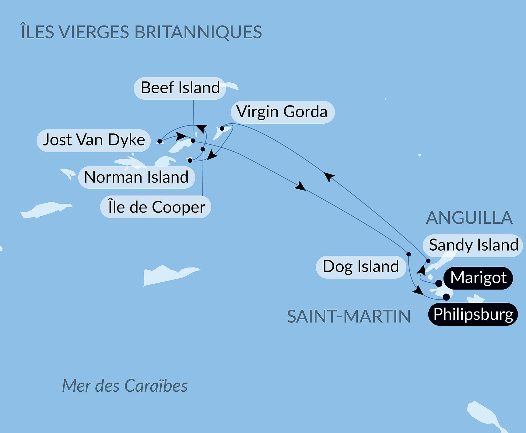 Reverie under sail in the heart of the Lesser Antilles Itinerary Map