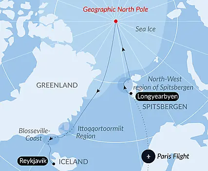 Your itinerary - The Geographic North Pole and the east coast of Greenland 