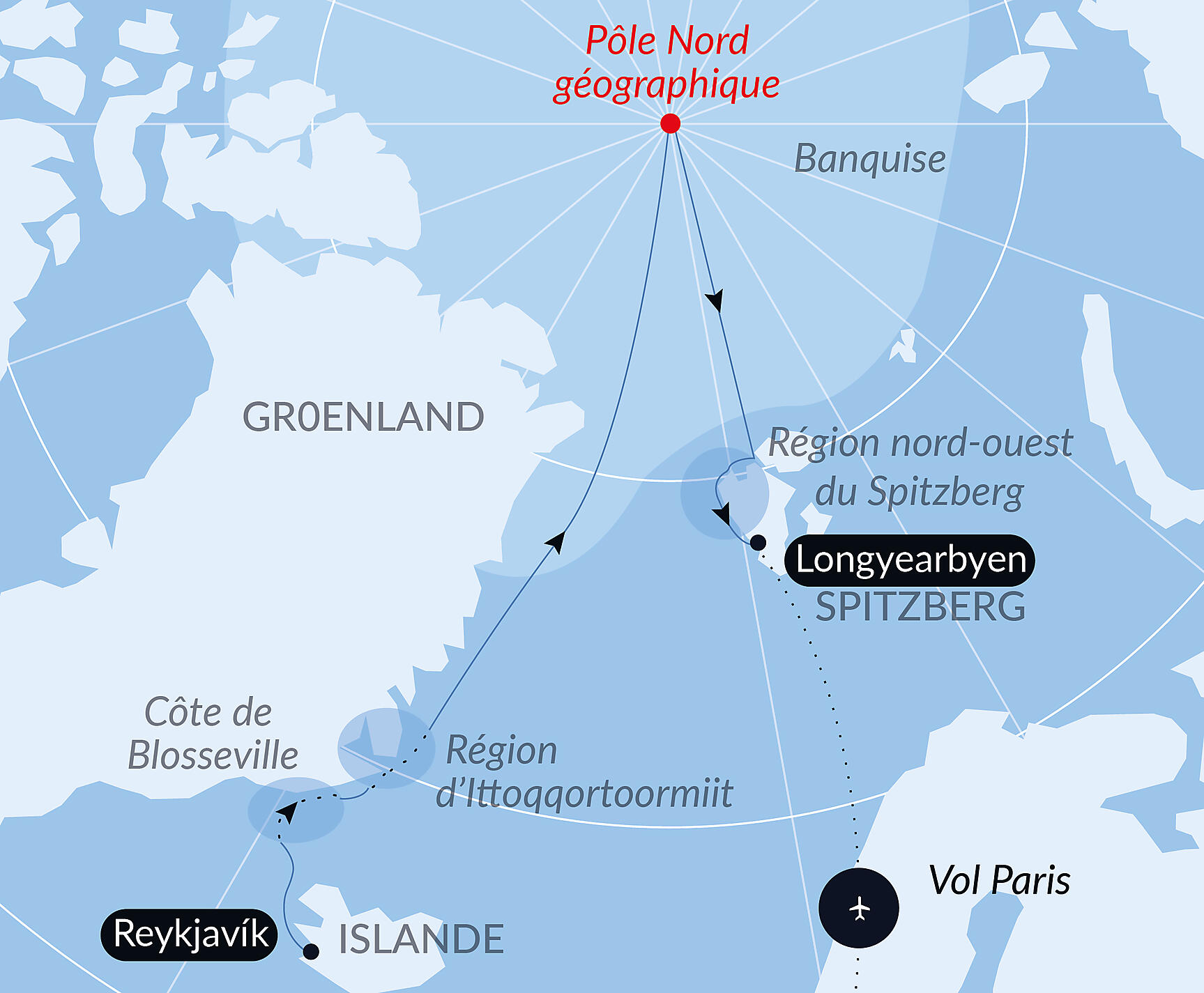 The Geographic North Pole and the east coast of Greenland Itinerary Map