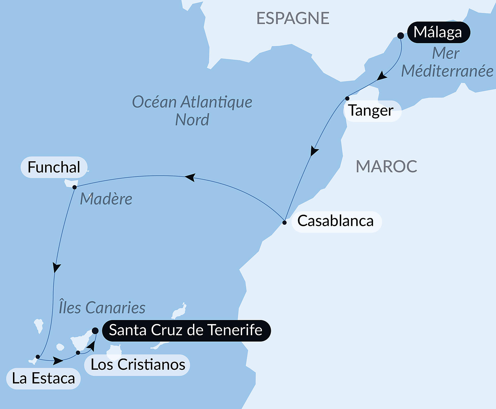 Atlantic Odyssey from the Iberian Peninsula to the Canary Islands Itinerary Map