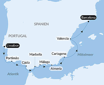 Reiseroute - Entlang der spanischen Küste