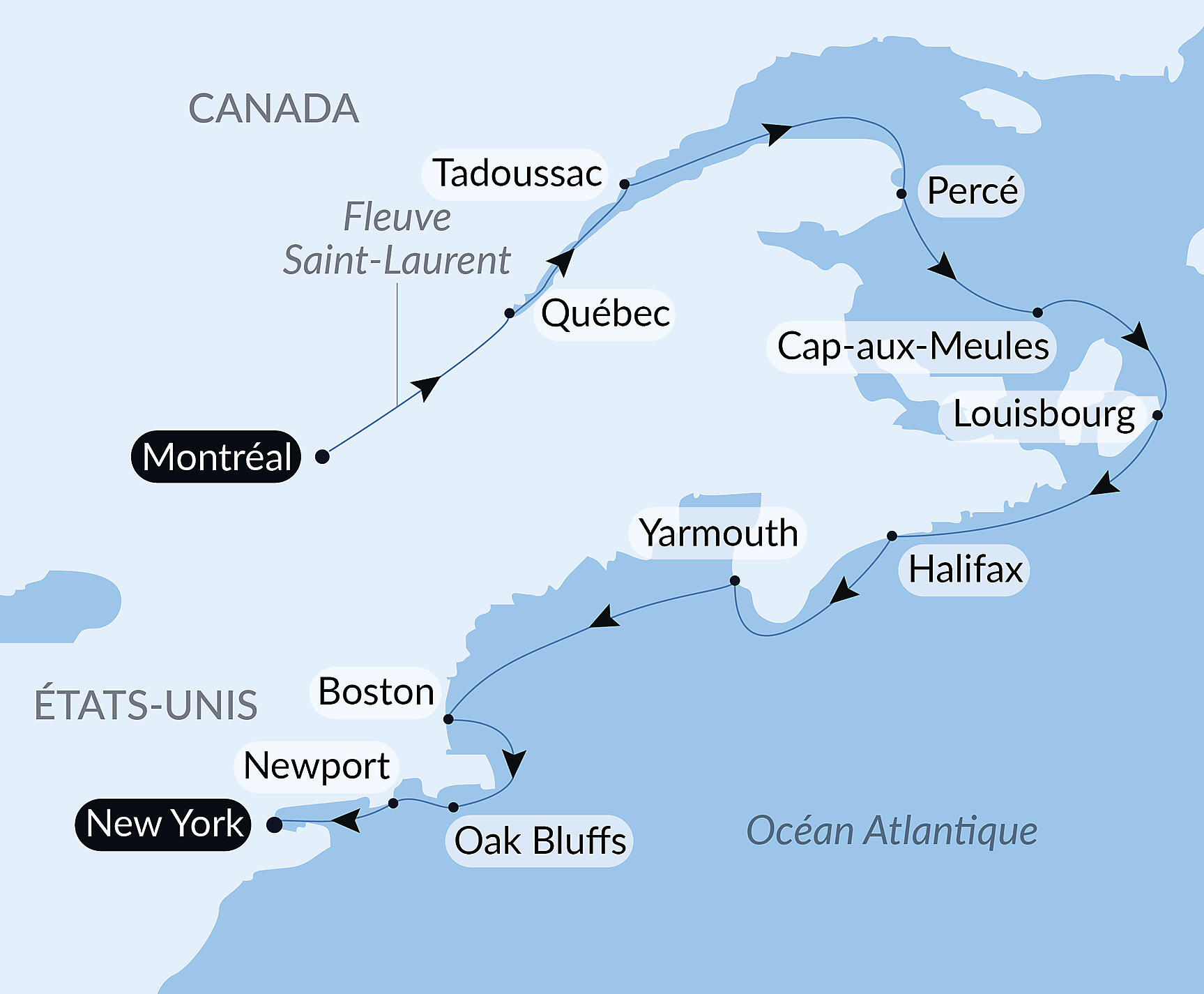 From Québec to the Big Apple: nature & remarkable cities Itinerary Map