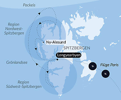 Reiseroute - Spitzbergens Fjorde und Gletscher 