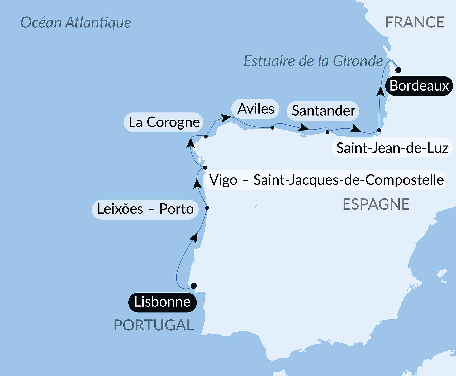 The Atlantic coast - with the Paris Opera Ballet Itinerary Map