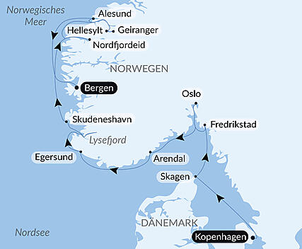 Skandinavische Städte und norwegische Fjorde