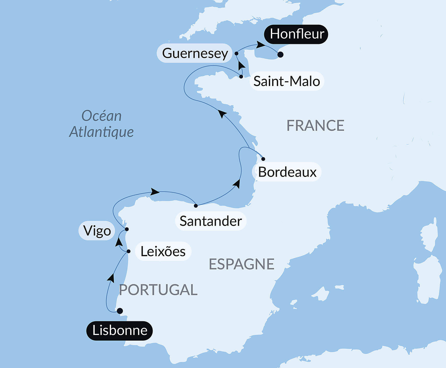 The Iberian Peninsula and Fortified cities of the Atlantic Itinerary Map