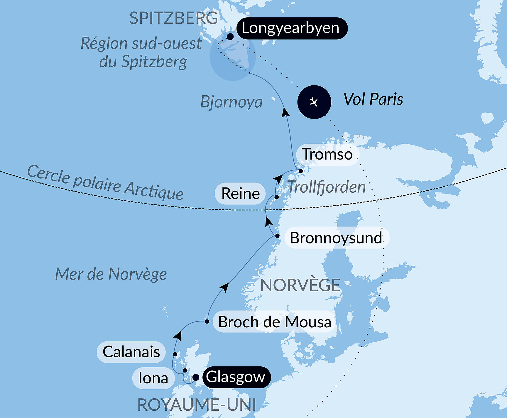 From Scotland to Spitsbergen Itinerary Map
