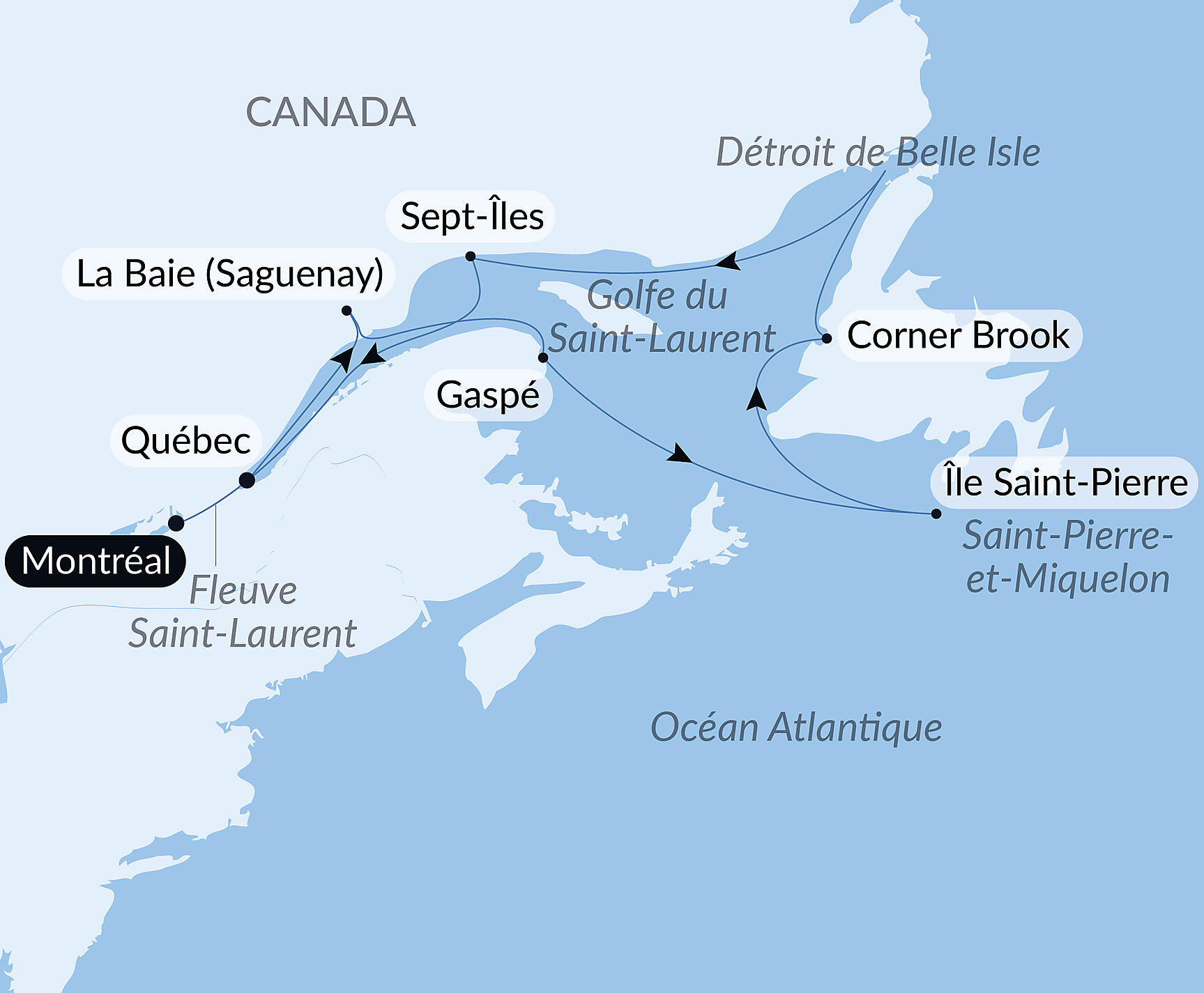 The St. Lawrence River in the Heart of the Boreal Winter Itinerary Map